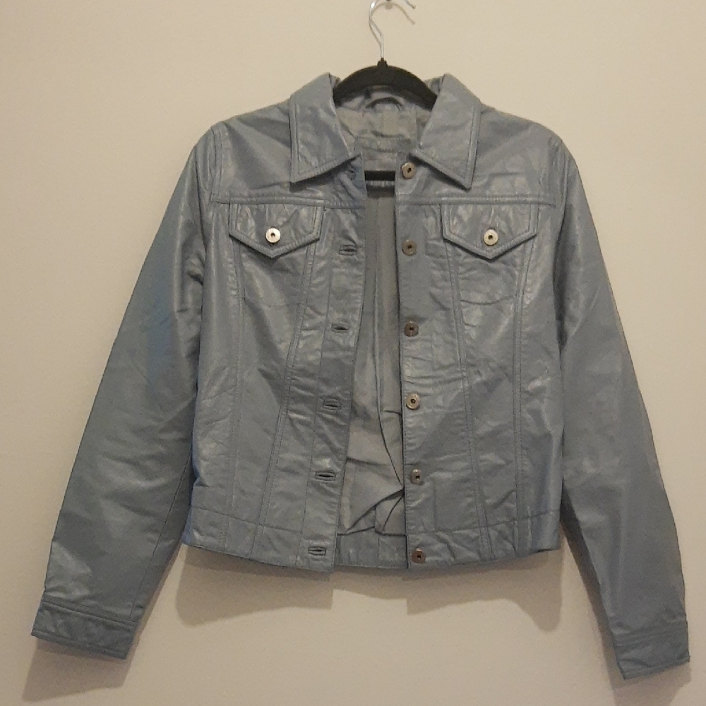 Women's Blue Grey Goat Leather Jacket Size S/M